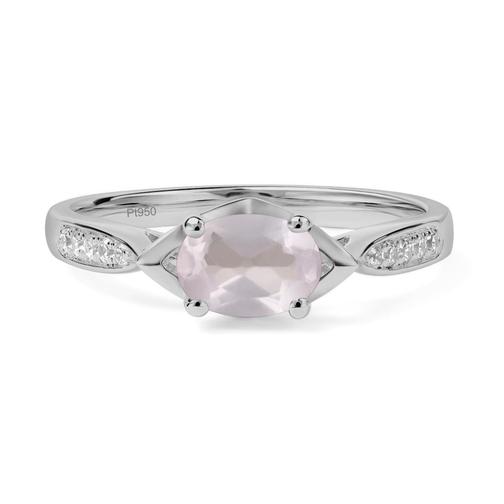 Petite Oval Horizontal Rose Quartz Ring - LUO Jewelry #metal_platinum