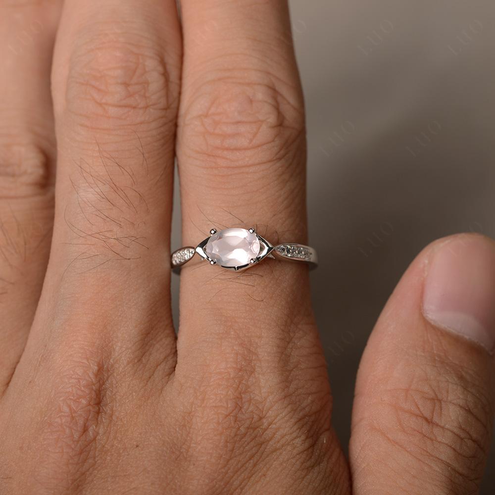 Petite Oval Horizontal Rose Quartz Ring - LUO Jewelry