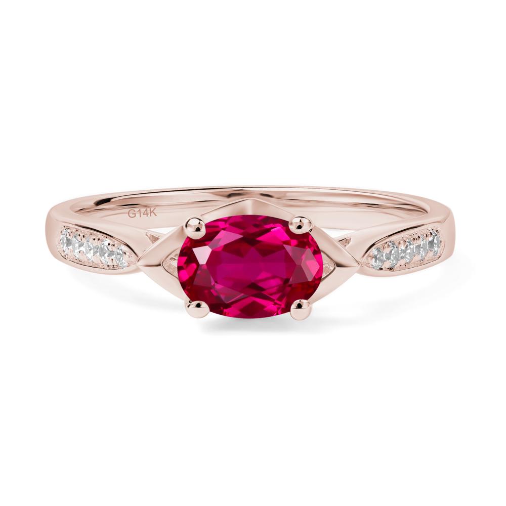 Petite Oval Horizontal Lab Created Ruby Ring - LUO Jewelry #metal_14k rose gold