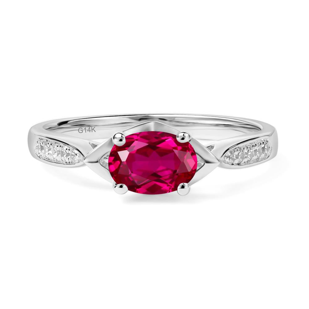 Petite Oval Horizontal Lab Created Ruby Ring - LUO Jewelry #metal_14k white gold