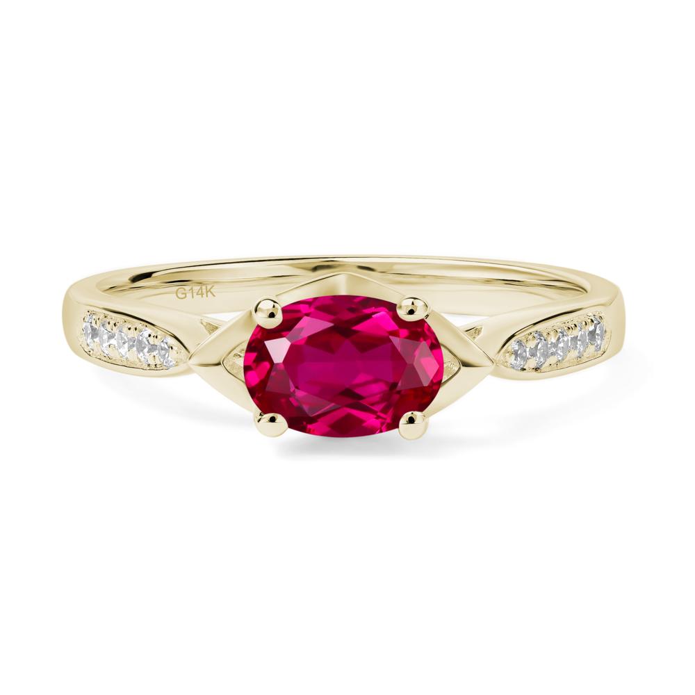 Petite Oval Horizontal Lab Created Ruby Ring - LUO Jewelry #metal_14k yellow gold