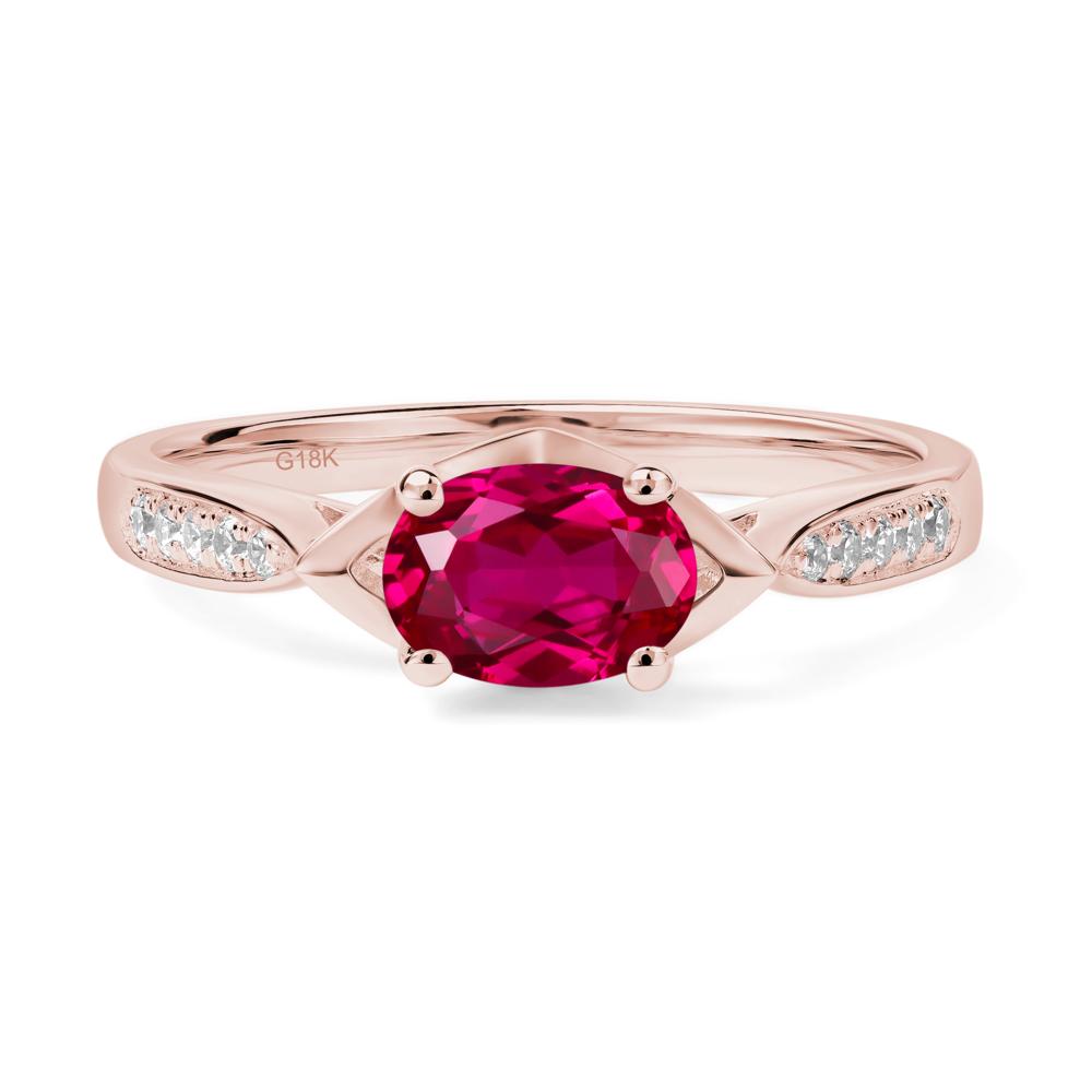 Petite Oval Horizontal Lab Created Ruby Ring - LUO Jewelry #metal_18k rose gold