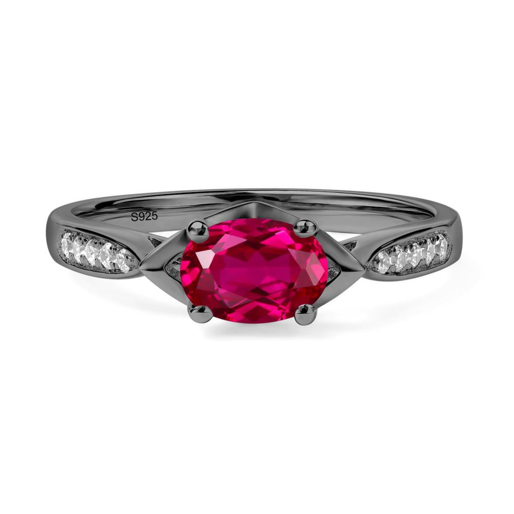 Petite Oval Horizontal Lab Created Ruby Ring - LUO Jewelry #metal_black finish sterling silver