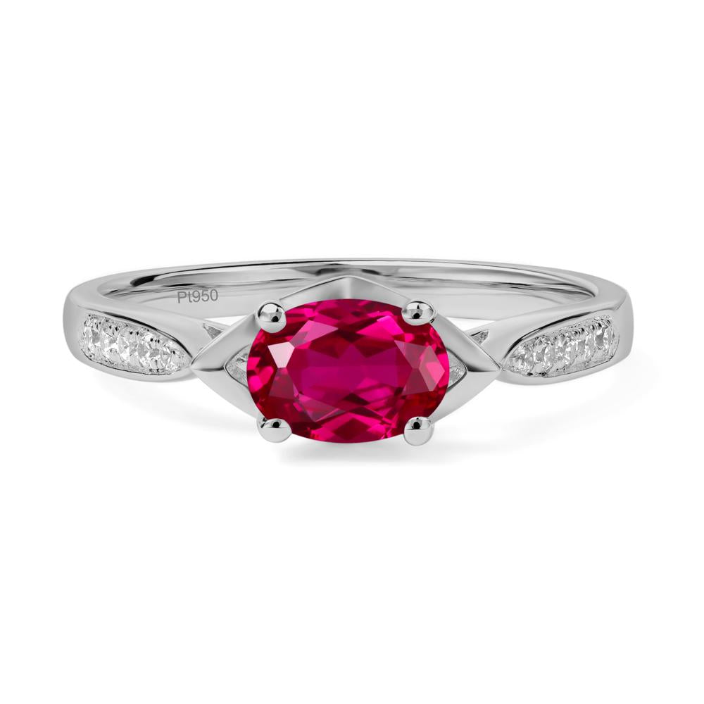 Petite Oval Horizontal Lab Created Ruby Ring - LUO Jewelry #metal_platinum