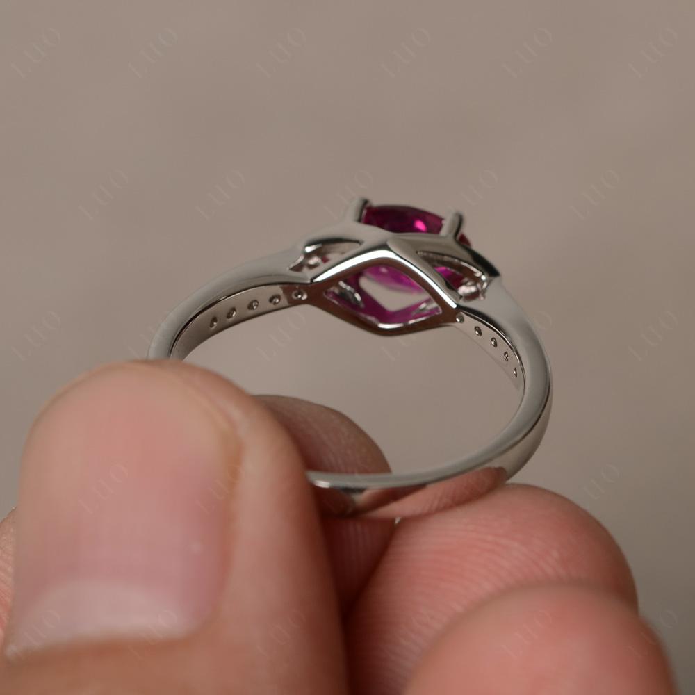 Petite Oval Horizontal Lab Created Ruby Ring - LUO Jewelry