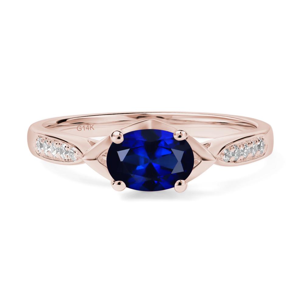 Petite Oval Horizontal Lab Created Sapphire Ring - LUO Jewelry #metal_14k rose gold