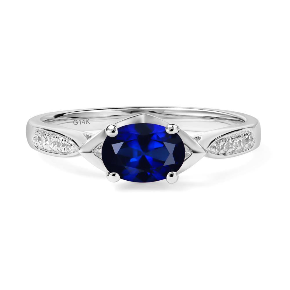 Petite Oval Horizontal Lab Created Sapphire Ring - LUO Jewelry #metal_14k white gold