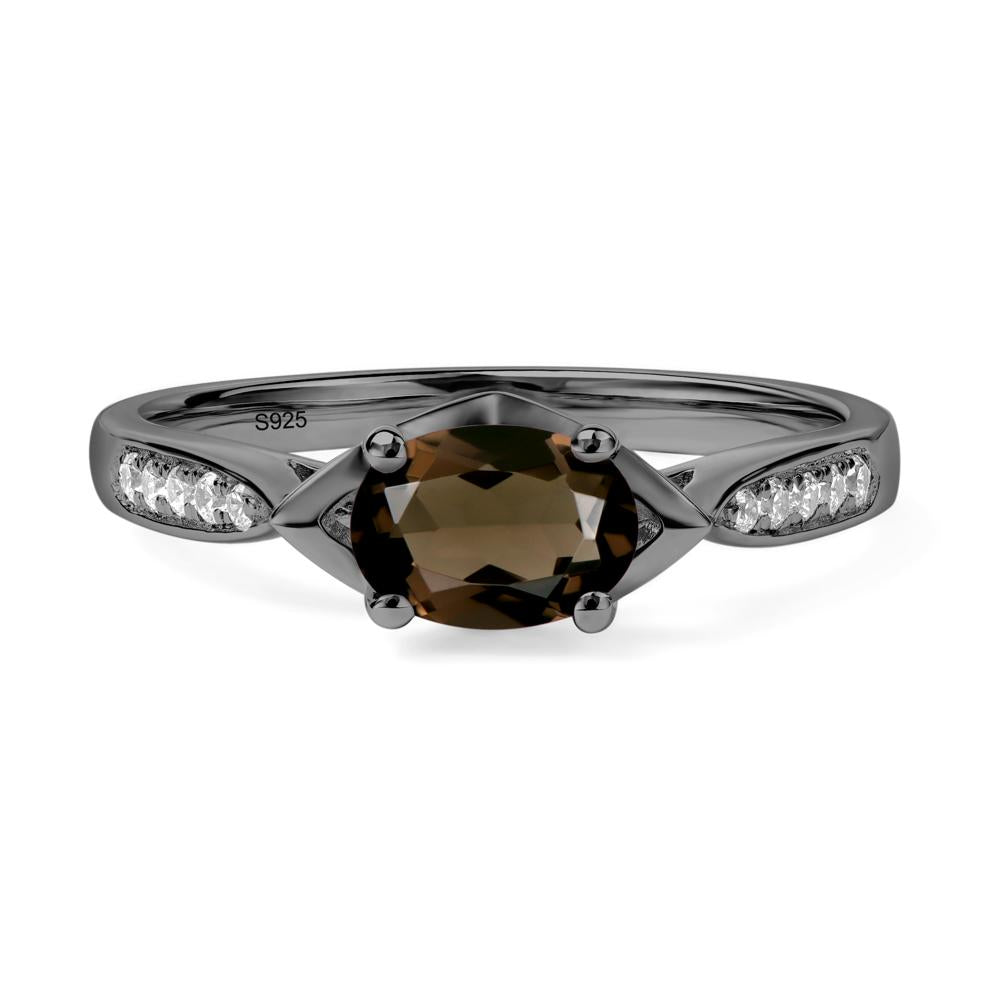 Petite Oval Horizontal Smoky Quartz Ring - LUO Jewelry #metal_black finish sterling silver