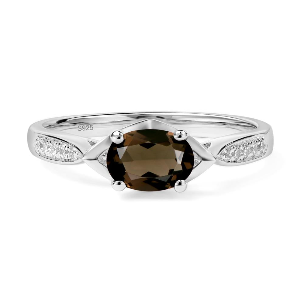 Petite Oval Horizontal Smoky Quartz Ring - LUO Jewelry #metal_sterling silver