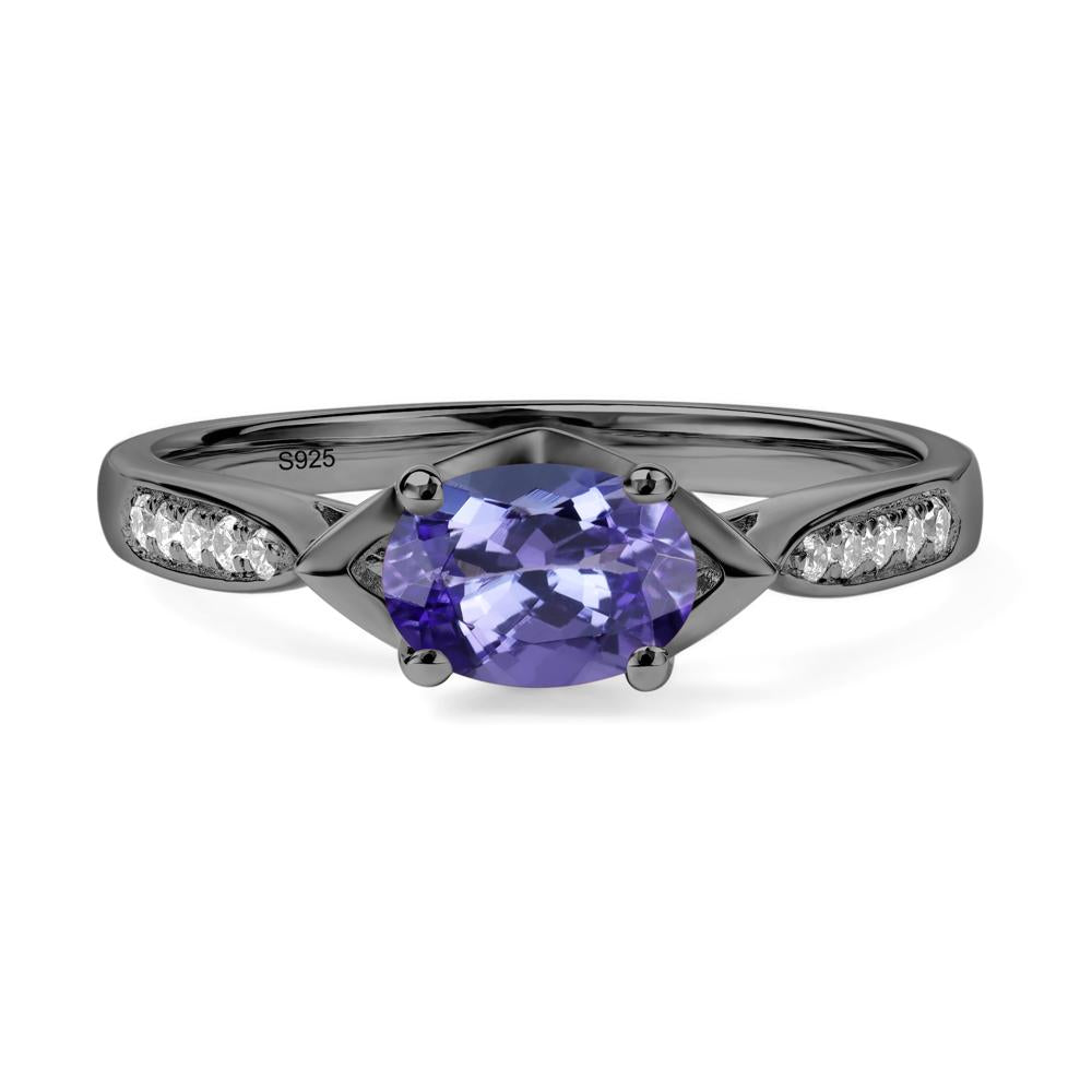 Petite Oval Horizontal Tanzanite Ring - LUO Jewelry #metal_black finish sterling silver