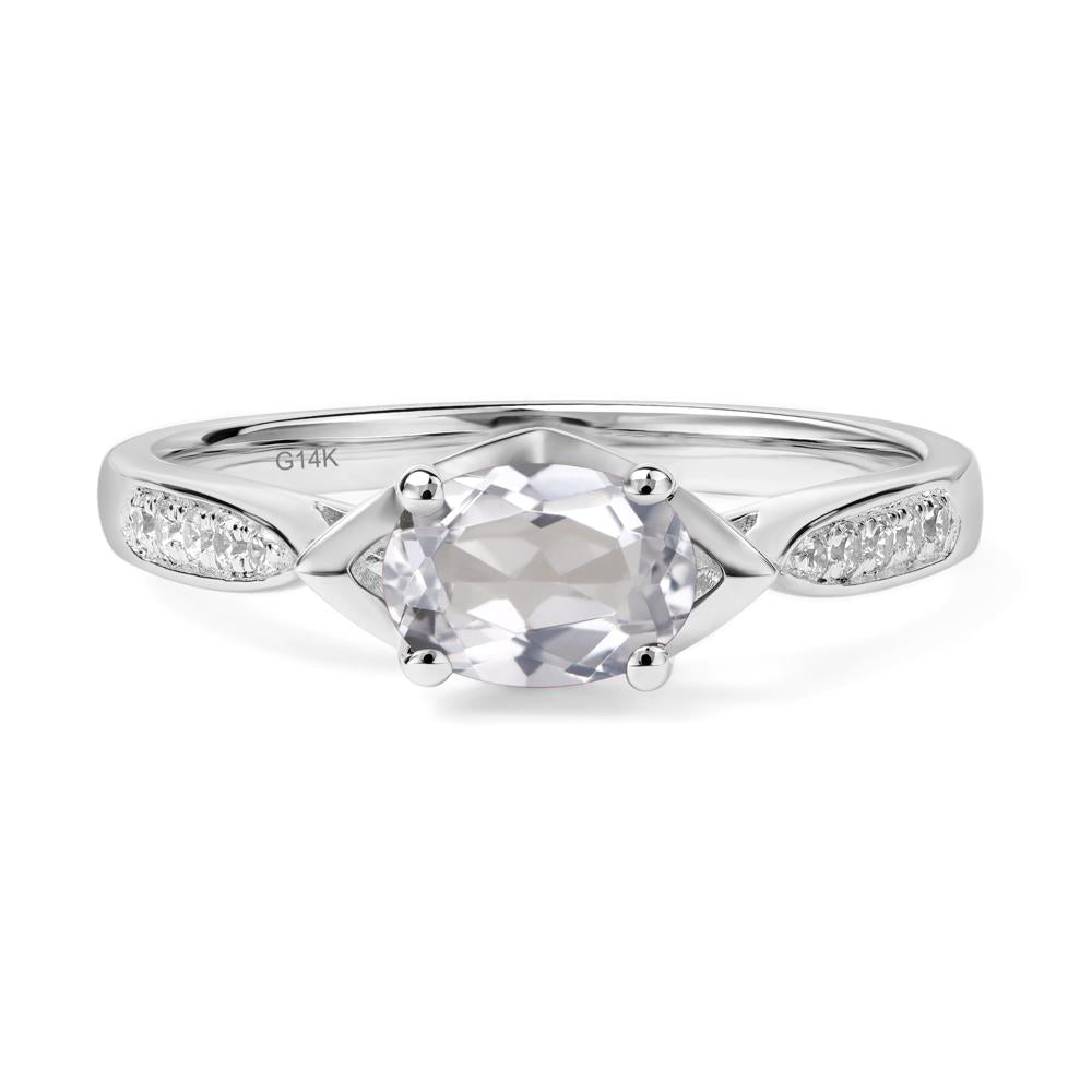 Petite Oval Horizontal White Topaz Ring - LUO Jewelry #metal_14k white gold