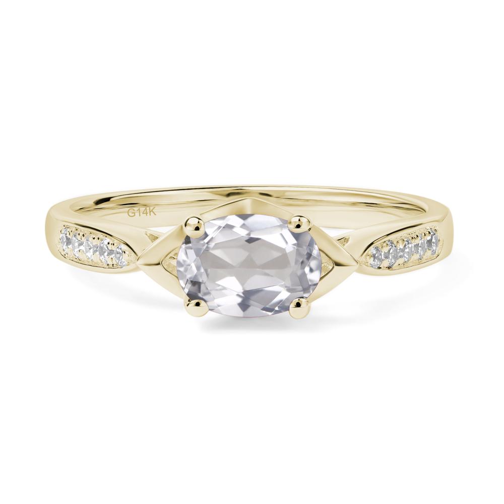 Petite Oval Horizontal White Topaz Ring - LUO Jewelry #metal_14k yellow gold