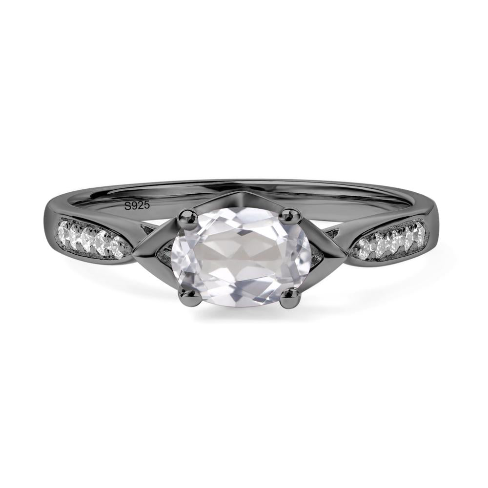 Petite Oval Horizontal White Topaz Ring - LUO Jewelry #metal_black finish sterling silver