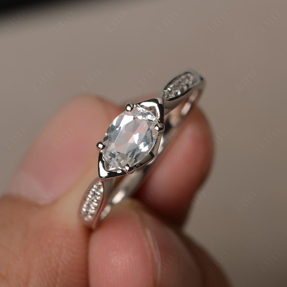 Petite Oval Horizontal White Topaz Ring - LUO Jewelry
