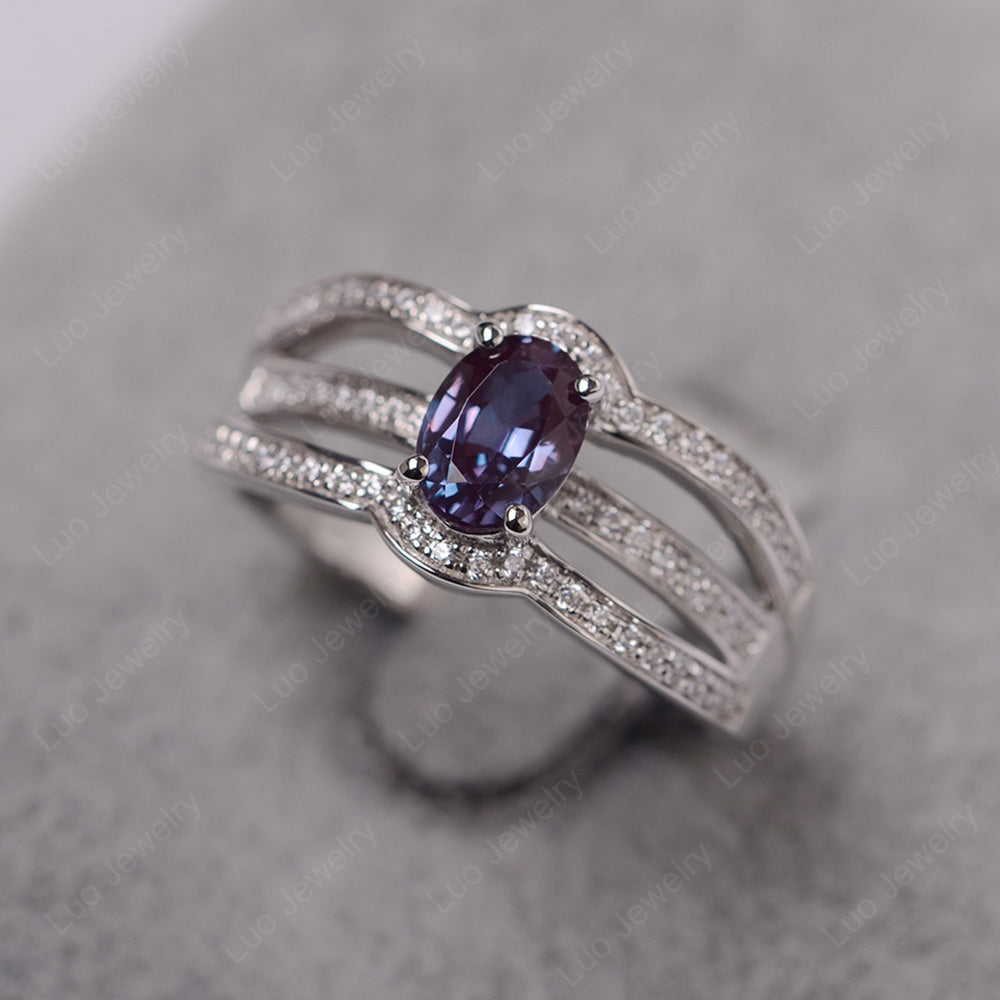 Oval Alexandrite Ring Sterling Silver - LUO Jewelry