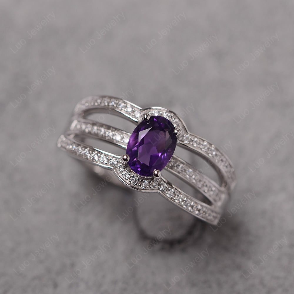 Oval Amethyst Ring Sterling Silver - LUO Jewelry