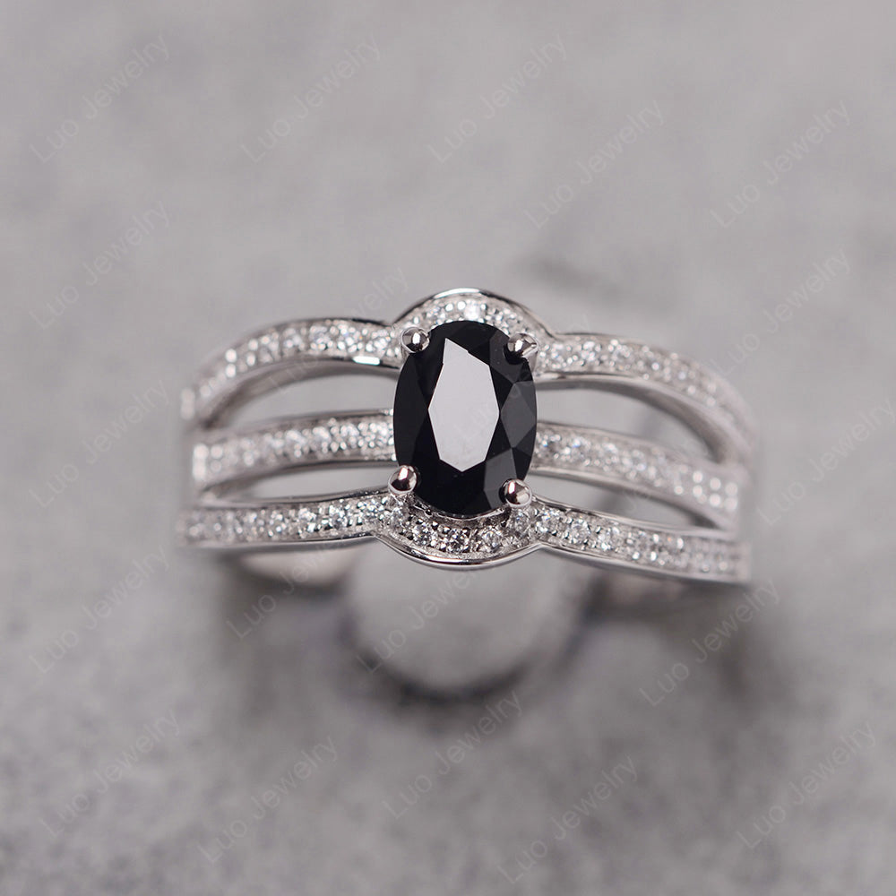 Oval Black Stone Ring Sterling Silver - LUO Jewelry