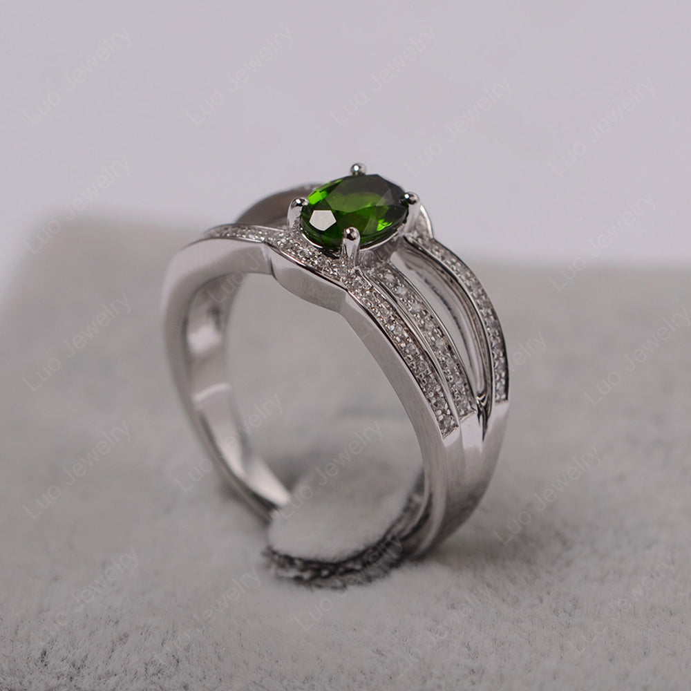 Oval Diopside Ring Sterling Silver - LUO Jewelry