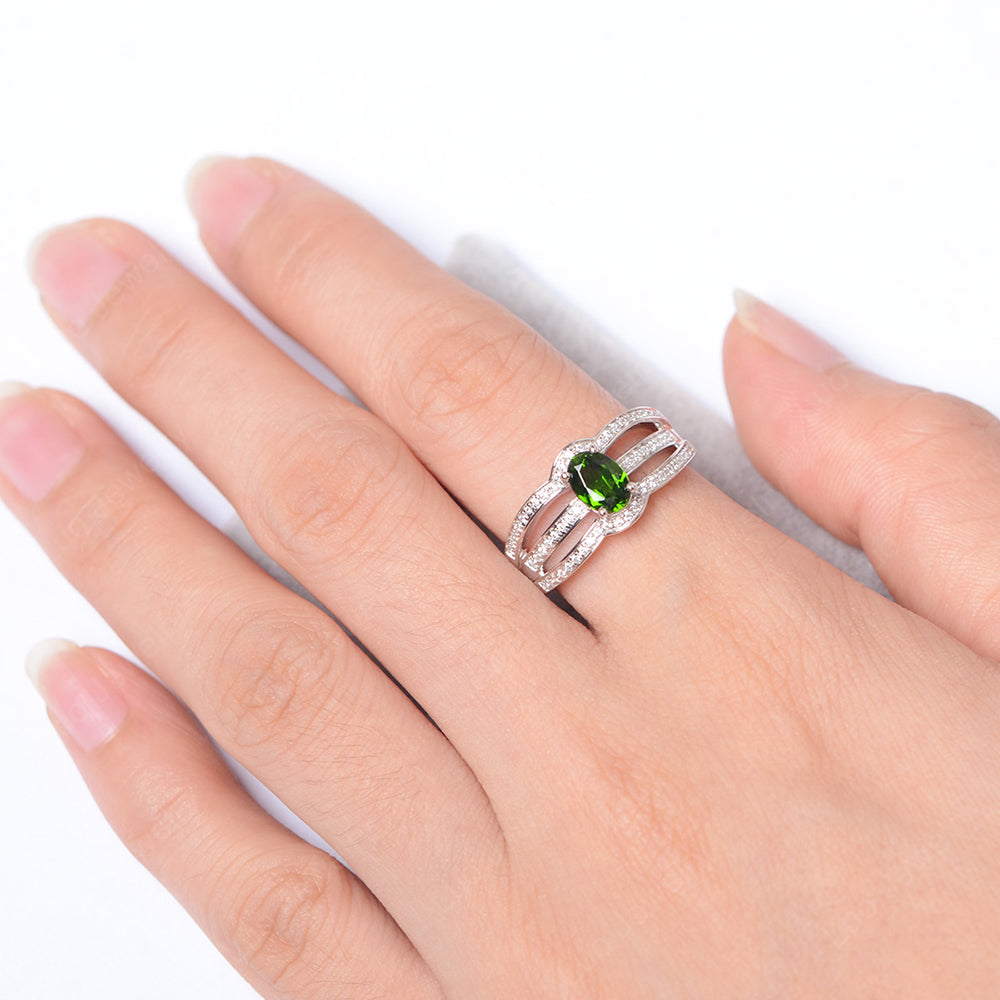 Oval Diopside Ring Sterling Silver - LUO Jewelry