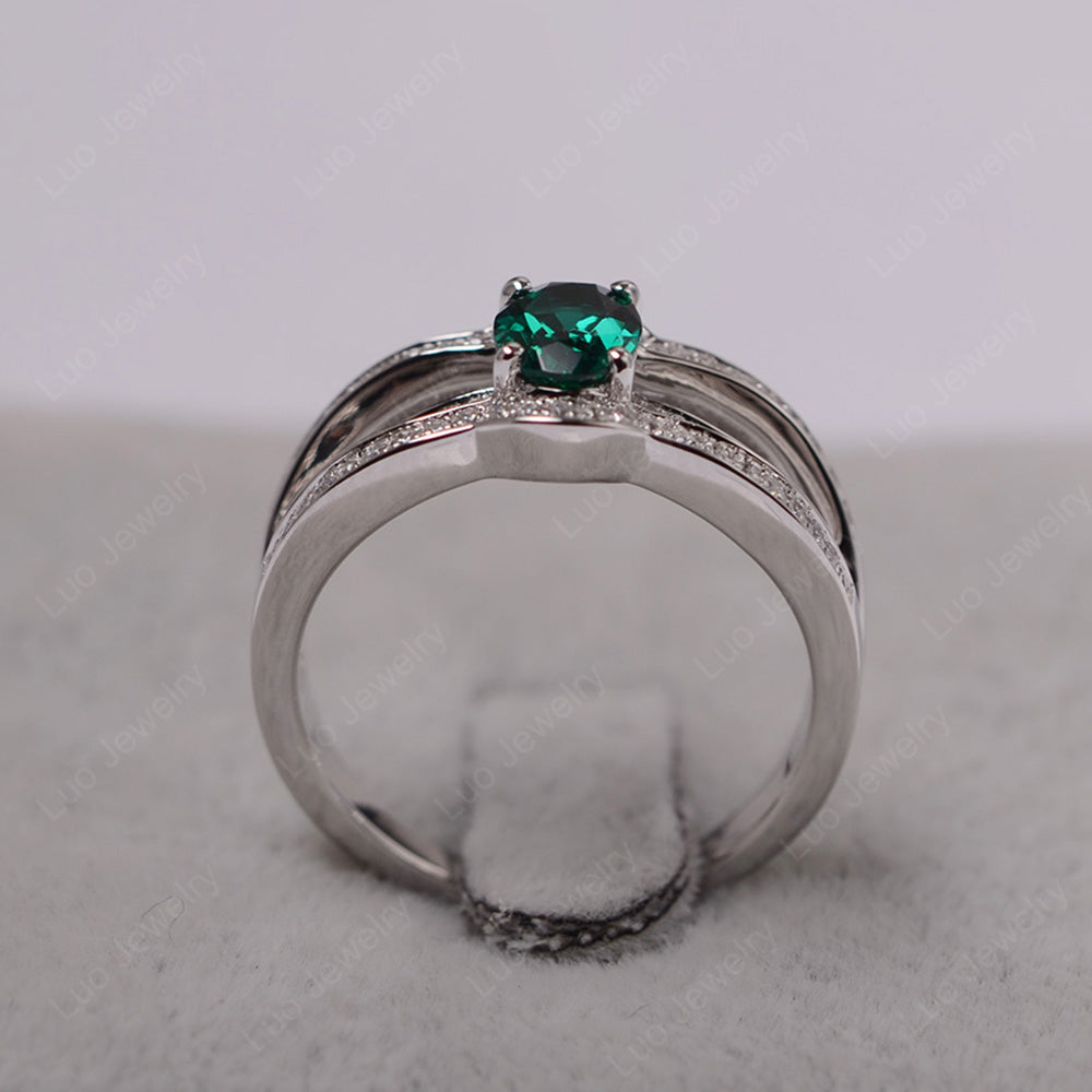 Oval Lab Emerald Ring Sterling Silver - LUO Jewelry