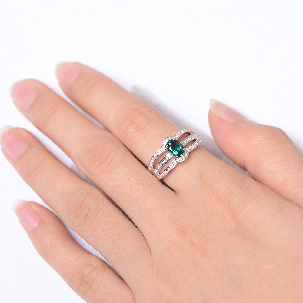 Oval Lab Emerald Ring Sterling Silver - LUO Jewelry
