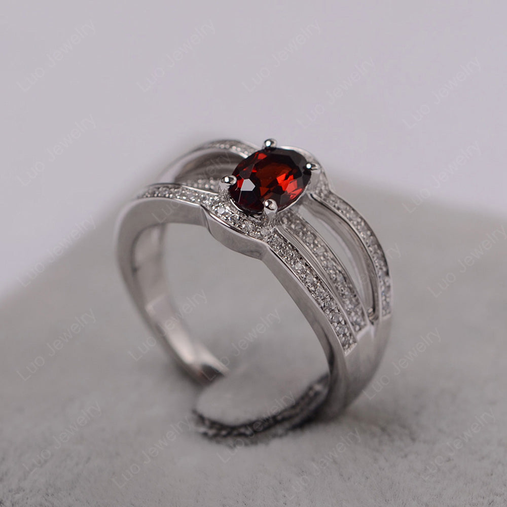 Oval Garnet Ring Sterling Silver - LUO Jewelry