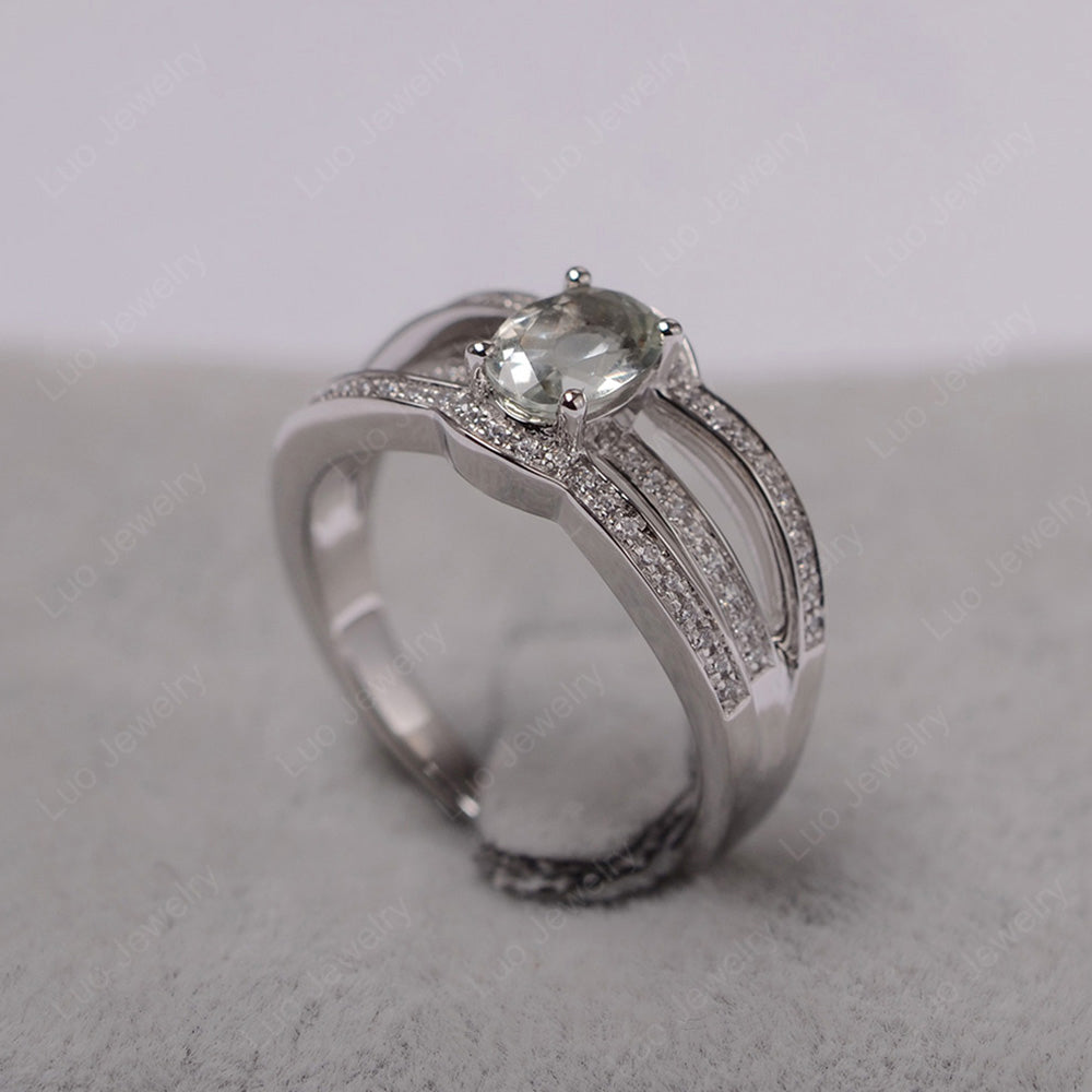 Oval Green Amethyst Ring Sterling Silver - LUO Jewelry