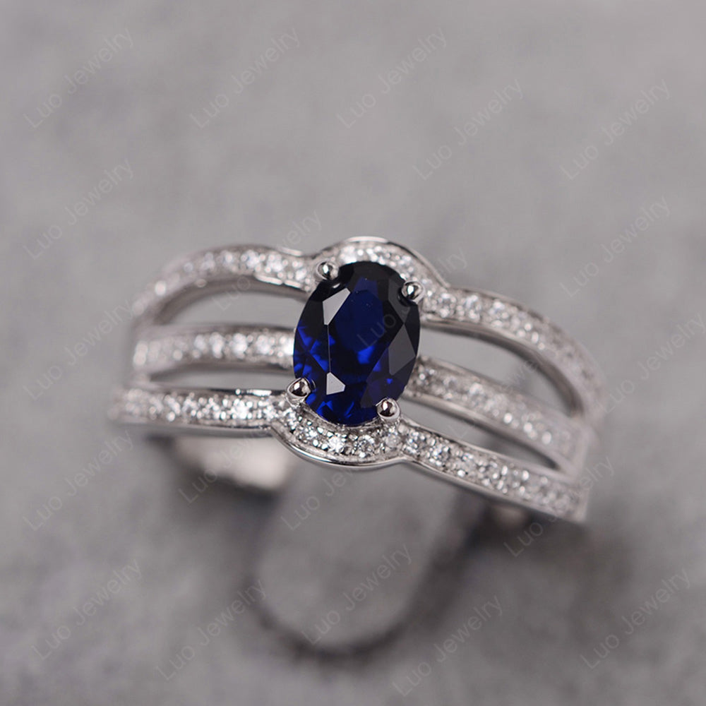 Oval Lab Sapphire Ring Sterling Silver - LUO Jewelry