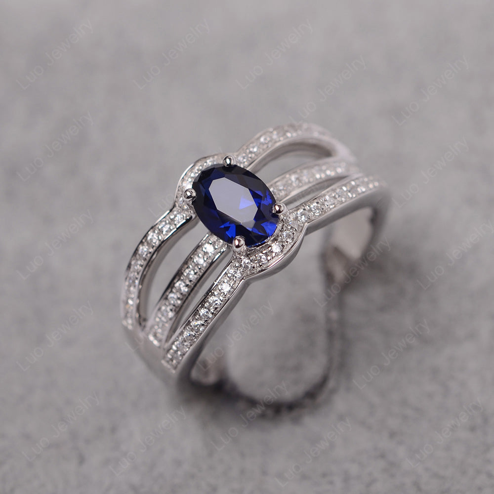 Oval Lab Sapphire Ring Sterling Silver - LUO Jewelry