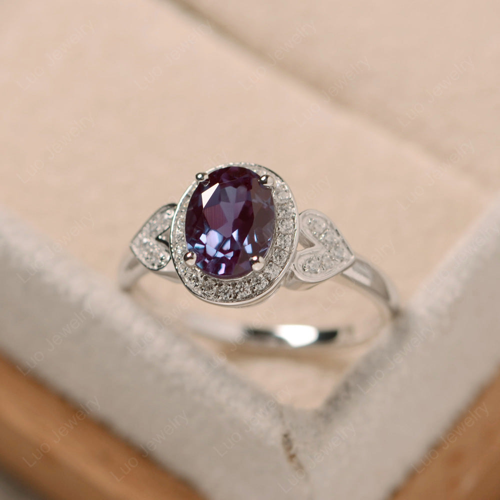 Oval Cut Alexandrite Halo Engagement Ring - LUO Jewelry