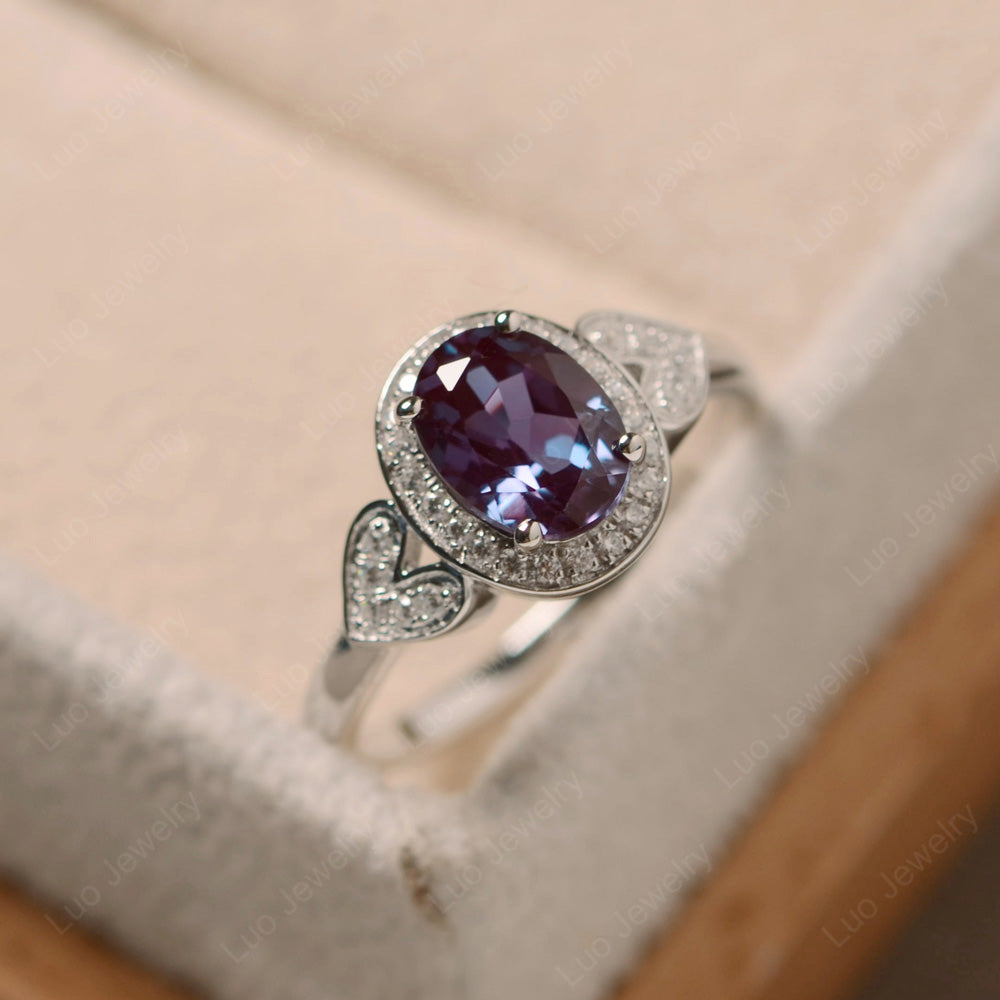 Oval Cut Alexandrite Halo Engagement Ring - LUO Jewelry