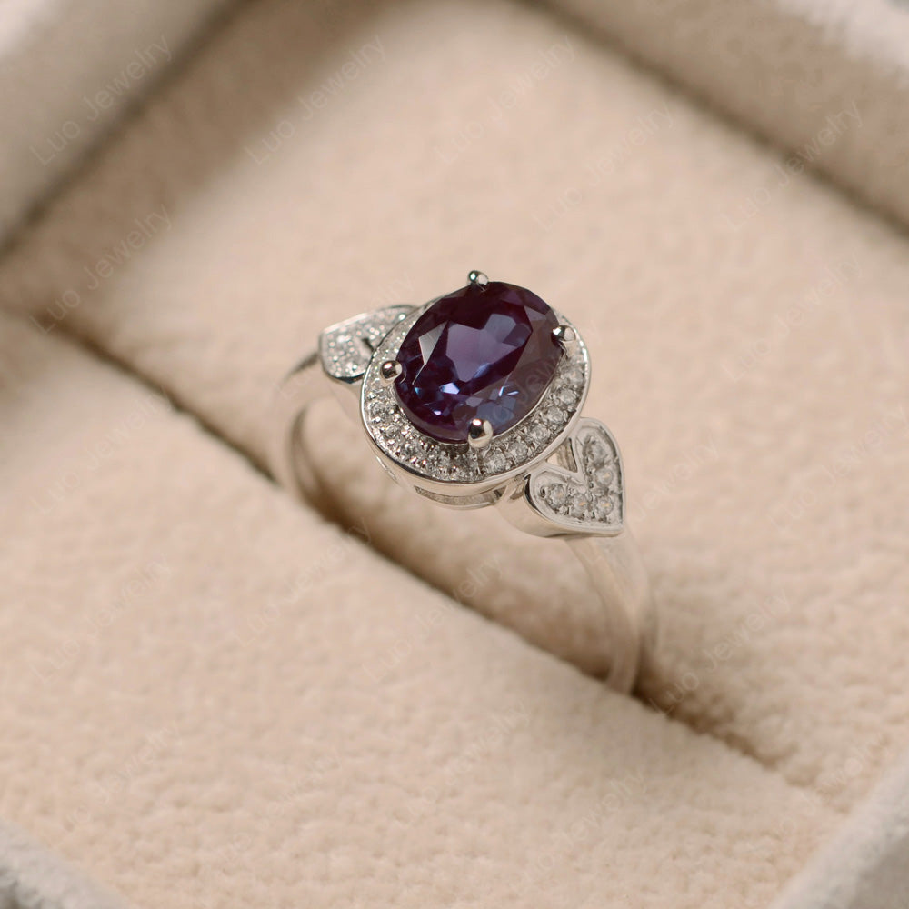 Oval Cut Alexandrite Halo Engagement Ring - LUO Jewelry