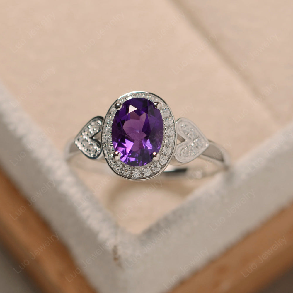 Oval Cut Amethyst Halo Engagement Ring - LUO Jewelry