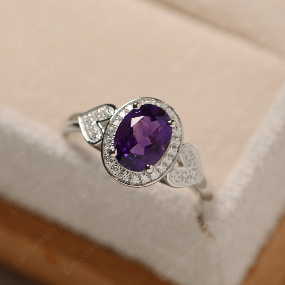 Oval Cut Amethyst Halo Engagement Ring - LUO Jewelry