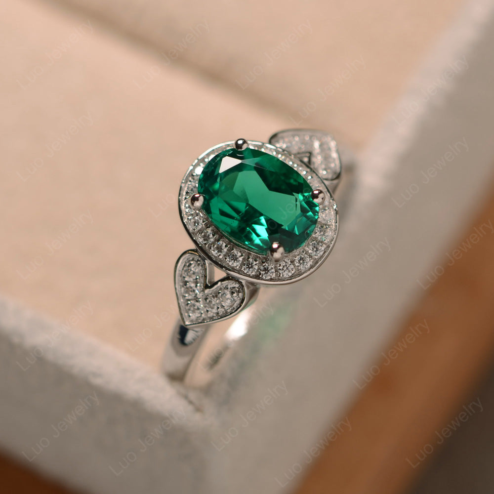 Oval Cut Lab Emerald Halo Engagement Ring - LUO Jewelry