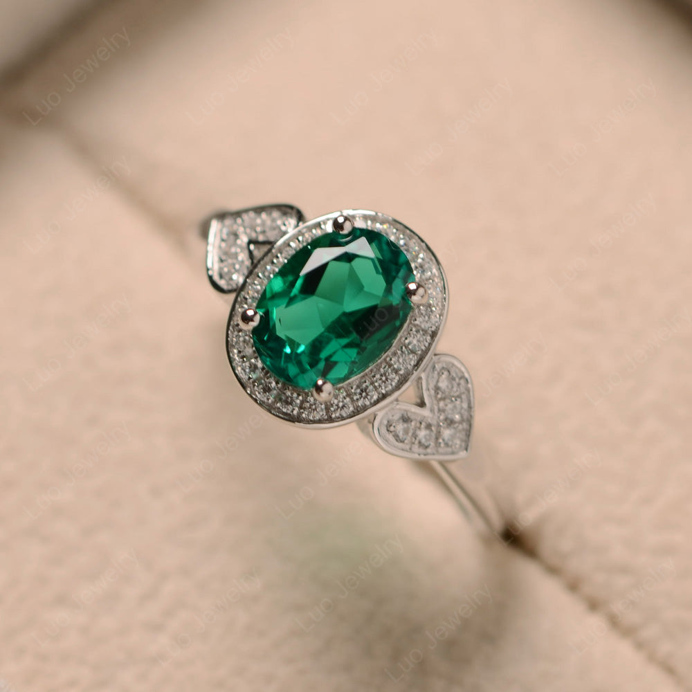 Oval Cut Lab Emerald Halo Engagement Ring - LUO Jewelry