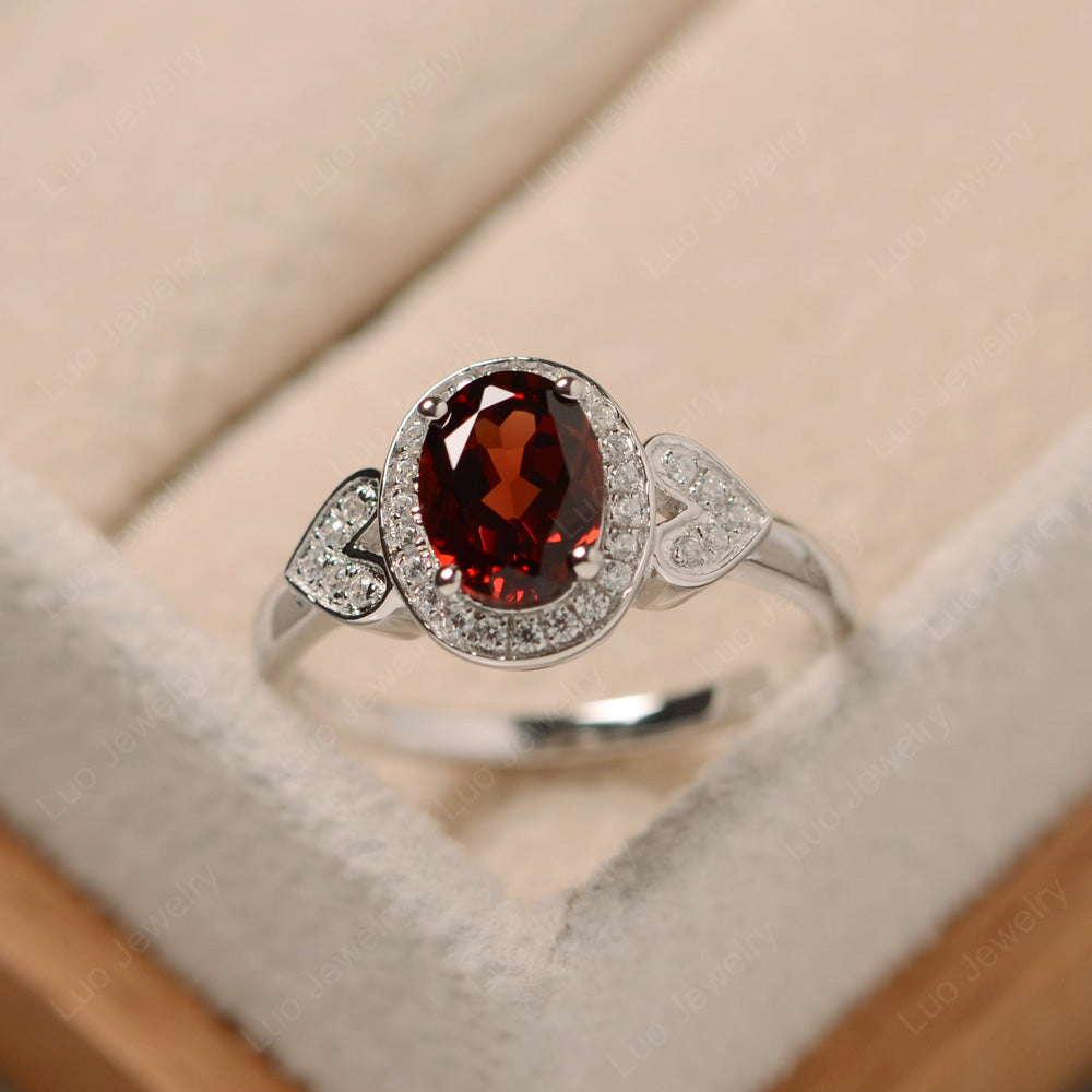 Oval Cut Garnet Halo Engagement Ring - LUO Jewelry
