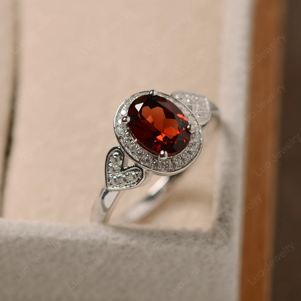 Oval Cut Garnet Halo Engagement Ring - LUO Jewelry