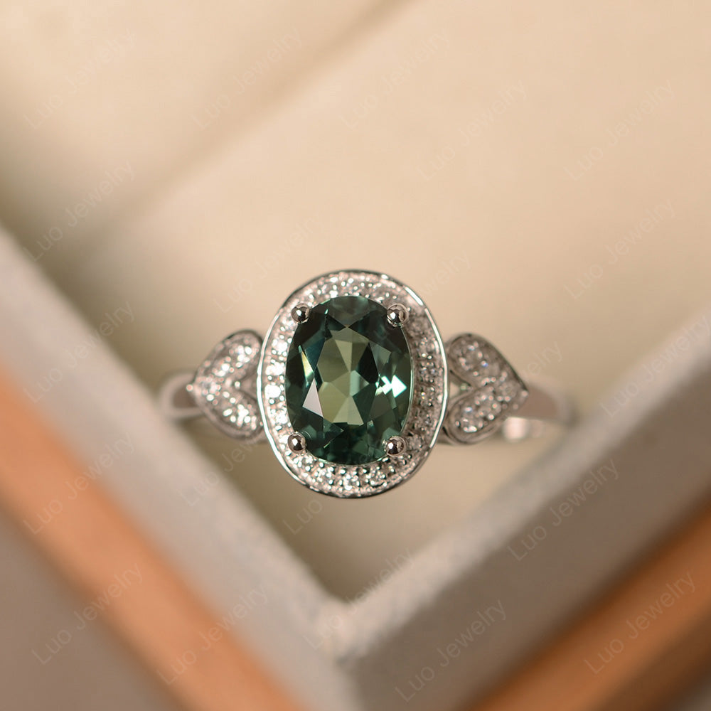 Oval Cut Green Sapphire Halo Engagement Ring - LUO Jewelry