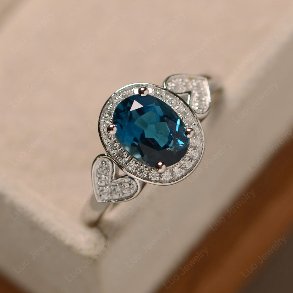 Oval Cut London Blue Topaz Halo Engagement Ring - LUO Jewelry
