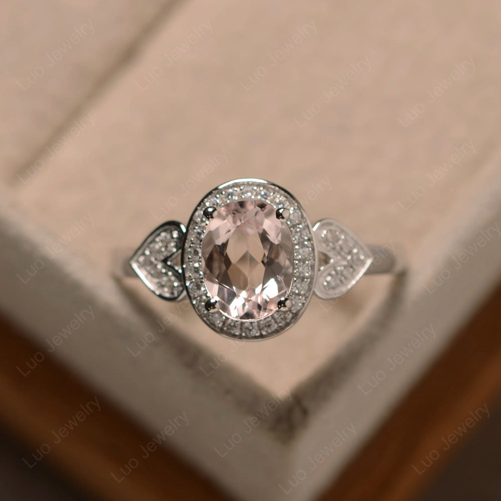 Oval Cut Morganite Halo Engagement Ring - LUO Jewelry