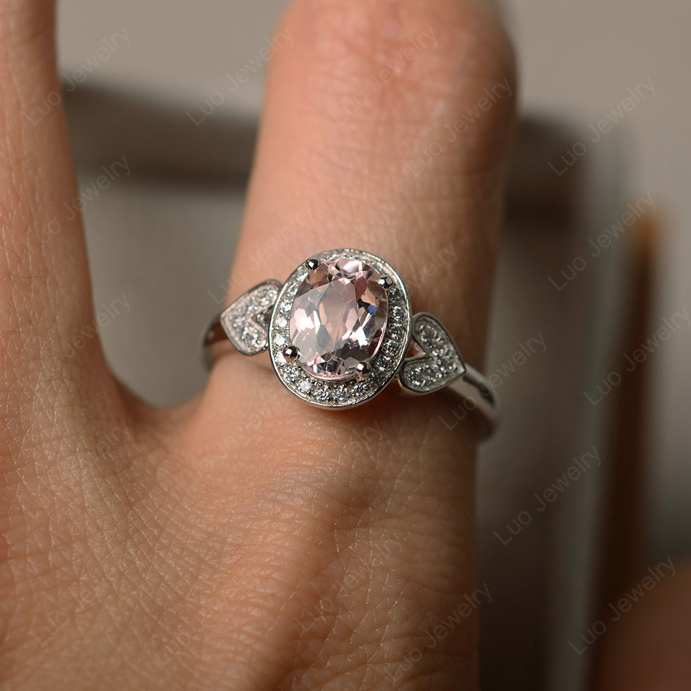 Oval Cut Morganite Halo Engagement Ring - LUO Jewelry