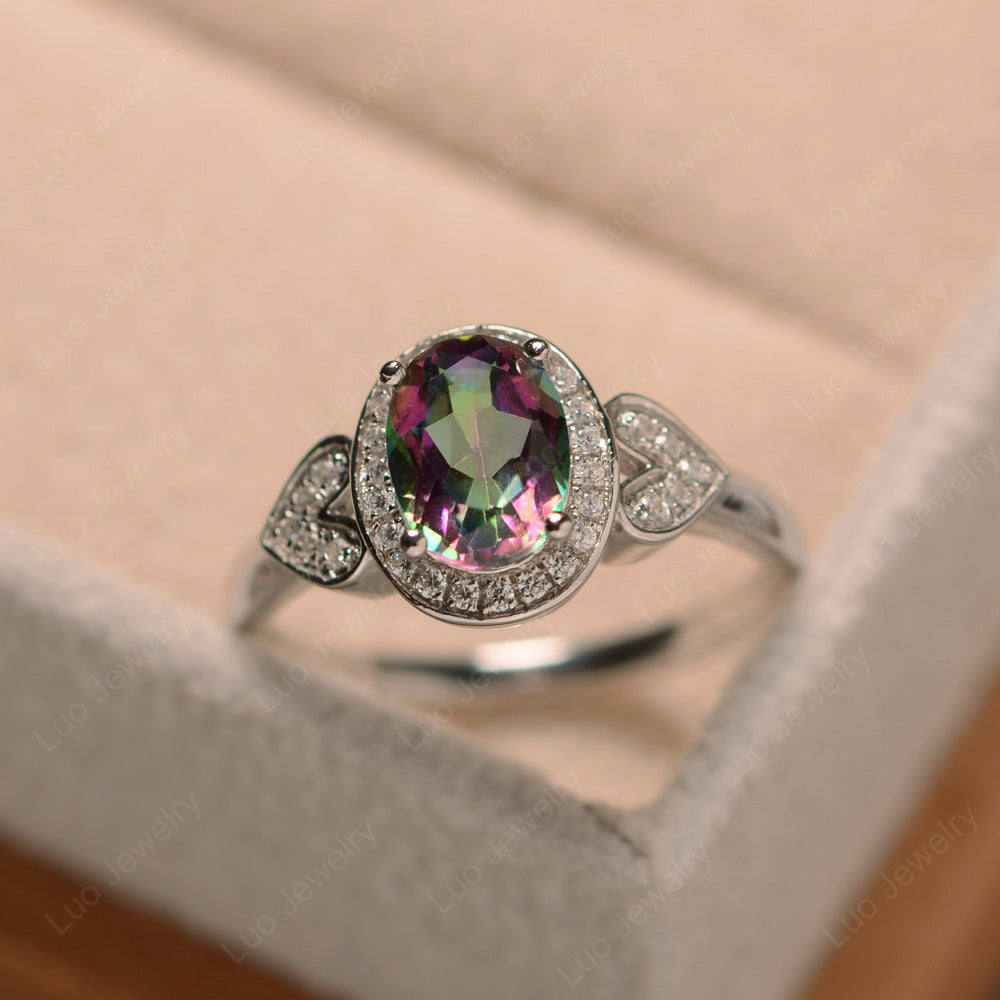 Oval Cut Mystic Topaz Halo Engagement Ring - LUO Jewelry