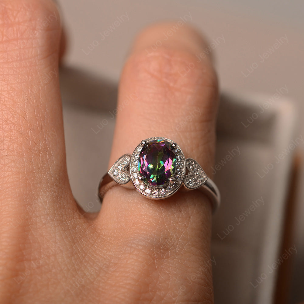 Oval Cut Mystic Topaz Halo Engagement Ring - LUO Jewelry