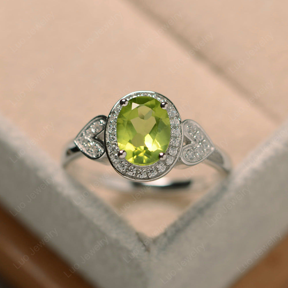 Oval Cut Peridot Halo Engagement Ring - LUO Jewelry