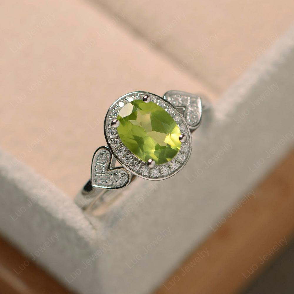 Oval Cut Peridot Halo Engagement Ring - LUO Jewelry