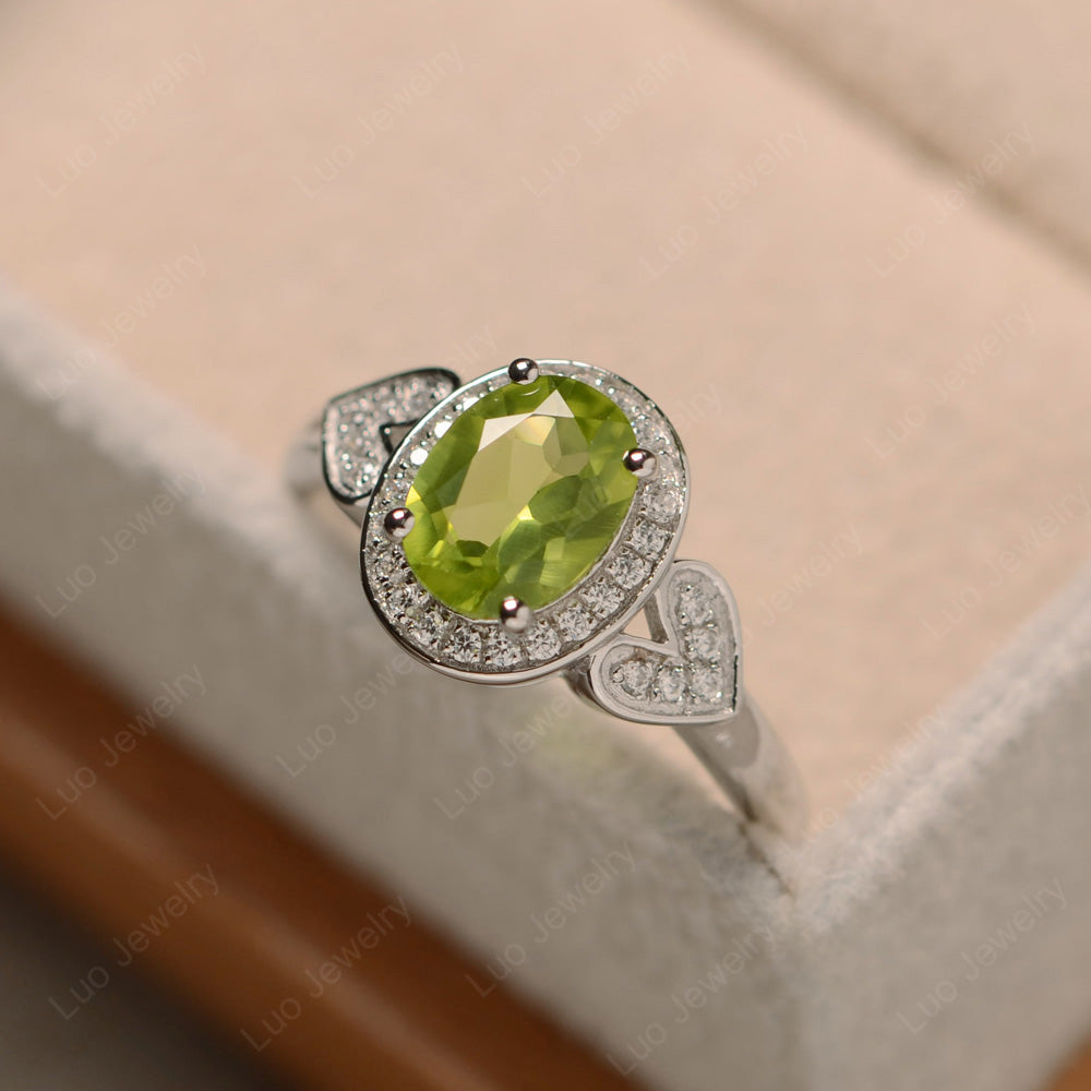 Oval Cut Peridot Halo Engagement Ring - LUO Jewelry