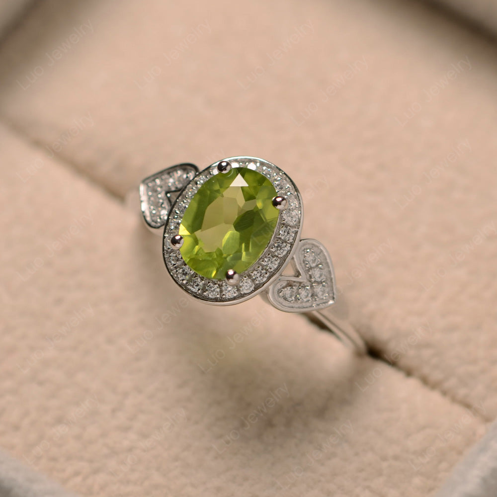 Oval Cut Peridot Halo Engagement Ring - LUO Jewelry