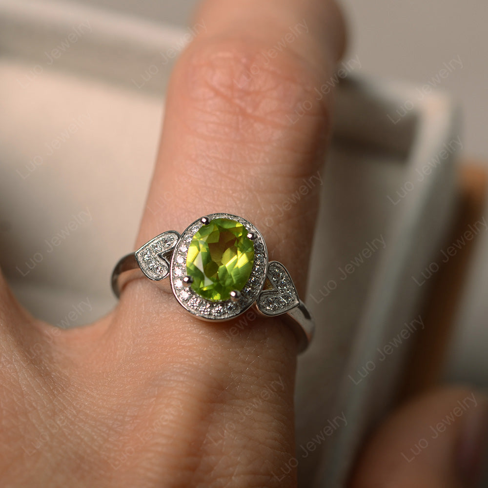 Oval Cut Peridot Halo Engagement Ring - LUO Jewelry