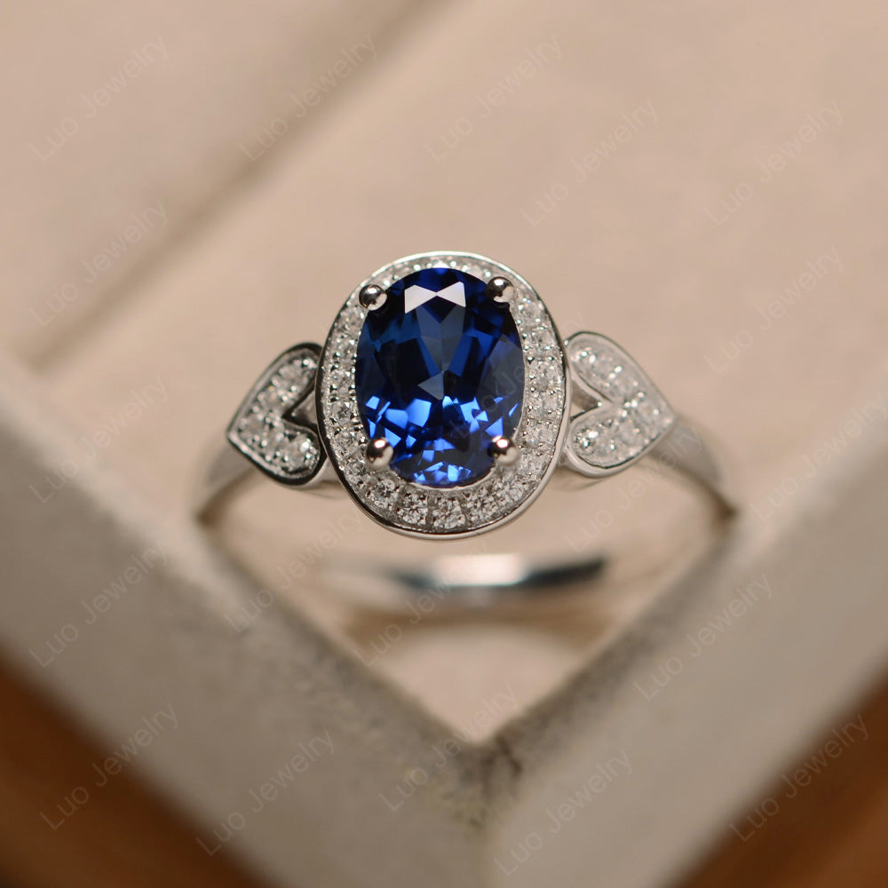 Oval Cut Lab Sapphire Halo Engagement Ring - LUO Jewelry